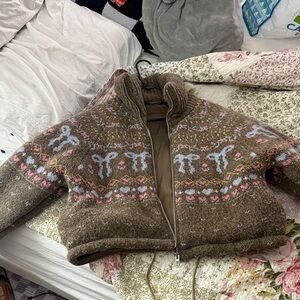 Blank NYC Brown Puffer Jacket with Pink and White Details
